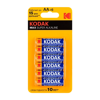 Батарейка Kodak MAX LR6 AA BL4+2 Alkaline 1.5V (6/72/288)