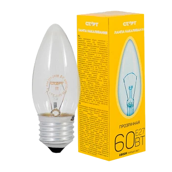 Лампа накаливания Старт E27 60W 230V свеча ДС прозрачная (1/10/100)