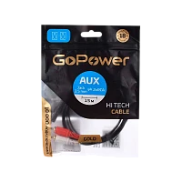 Кабель AUX GoPower Jack 3.5mm (m)-2xRCA (m) 1.5м ПВХ черный Premium Zip-Lock c подвесом (1/200)