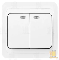 Выключатель Smartbuy 2-клавишный с индикатором 10А белый, керамика "Марс"