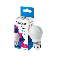 Лампа светодиодная Космос GL45 E27 14W 4500К 220V шар матовая (1/10/80)