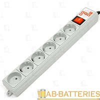 Сетевой фильтр Power Cube 5р.С/З 1р.Б/З 10A 1.9м 180 Дж ПВС с выкл. серый (1/24)