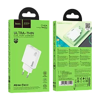 Сетевое З/У HOCO C142A 1USB+1Type-C 20W PD,QC белый (1/19/190)
