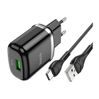 Сетевое З/У HOCO N3 1USB 3.0A 18W QC3.0 с кабелем Type-C черный (1/12/120) 