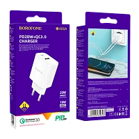 Сетевое З/У Borofone BA55A 1USB/Type-C 20W QC3.0 белый (1/35/140)