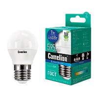 Лампа светодиодная Camelion G45 E27 7W 6500К 170-265V шар матовая (1/10/100)