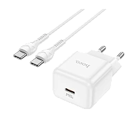 Сетевое З/У HOCO N32 Type-C 30W PD3.0 с кабелем Type-C-Type-C 60W белый (1/13/130)