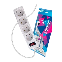 Удлинитель Космос 4р.С/З 10A 3.0м с выкл. ПВС 3х0.75мм² IP20 белый (1/25)