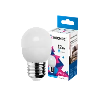 Лампа светодиодная Космос GL45 E27 12W 4500К 174-265V шар матовая (1/10/80)