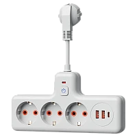Сетевой фильтр Космос Компакт 3р.С/З 10A 0.3м 2USB+Type-C ПВС 3x1мм² с выкл. белый (1/40)