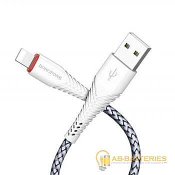 Кабель Borofone BX10 USB (m)-Lightning (m) 1.0м 2.1A ткань белый (1/270)