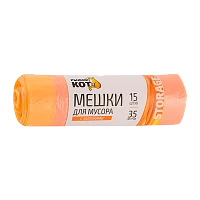 Мешки для мусора Рыжий кот 35л 14мкм ПНД 15шт. с завязками оранжевый (1/40)