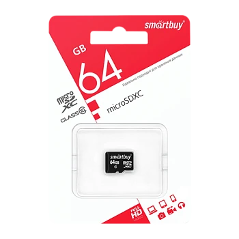 Карта памяти microSD Smartbuy 64GB Class10 20 МБ/сек без адаптера