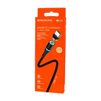 Кабель Borofone BU16 USB (m)-microUSB (m) 1м 2.4A ткань магнит черный (1/63/252)