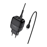 Сетевое З/У HOCO C77A 2USB 2.4A с кабелем Type-C черный (1/12/120)