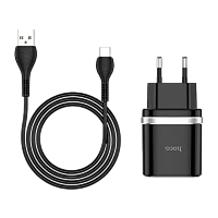Сетевое З/У HOCO C12Q 1USB 3.0A QC3.0 с кабелем microUSB черный (1/10/100)
