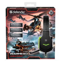Наушники полноразмерные Defender G-320 Warhead с микр. игровые черный зеленый (1/20)