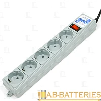 Сетевой фильтр Power Cube 5р.С/З 10A 5.0м ПВС 3x0.75мм² с выкл. серый (1/27)