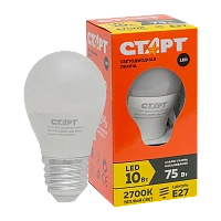 Лампа светодиодная Старт G47 E27 10W 2700К 220V шар Eco матовая (1/10/100)
