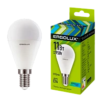 Лампа светодиодная Ergolux G45 E14 11W 4500К 172-265V шар (1/10/100)