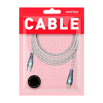 Кабель Smartbuy Type-C (m)-Lightning (m) 1м 3.0A нейлон серый