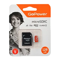 Карта памяти microSD GoPower 128GB Class10 UHS-I (U3) 100 МБ/сек V30 с адаптером