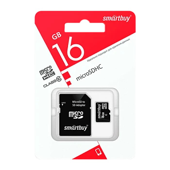 Карта памяти microSD Smartbuy 16GB Class10 10 МБ/сек с адаптером
