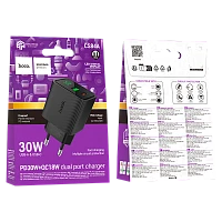 Сетевое З/У HOCO CS84A 1USB+1Type-C 3.0A 18W PD,QC дисплей черный (1/18/180)