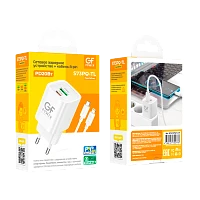 Сетевое З/У GFPower S73PQ-TL 1USB+1Type-C 20W PD,QC с кабелем Type-C-Lightning белый (1/30/180)