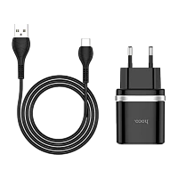 Сетевое З/У HOCO C12Q 1USB 3.0A QC3.0 с кабелем microUSB черный (1/10/100) 