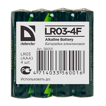 Батарейка Defender LR03 AAA Shrink 4 Alkaline 1.5V (4/24/1200)