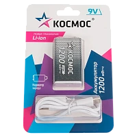 Аккумулятор бытовой Космос Крона BL1 Li-ion 9V 1200mAh Type-C (1/6/72)