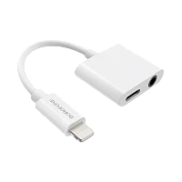 Переходник AUX Borofone BV12 Jack 3.5mm (f)-Lightning (m)/Lightning (f) силикон белый (1/76/304)