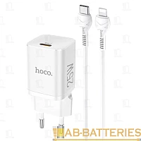 Сетевое З/У HOCO N19 Type-C 25W PD3.0 с кабелем Type-C-Lightning белый (1/12/120)