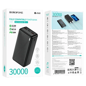 Внешний аккумулятор Borofone BJ56B 30000mAh 3.0A 2USB+Type-C PD20W черный (1/24)
