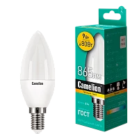 Лампа светодиодная Camelion C35 E14 9W 3000К 220V свеча матовая (1/10/100)