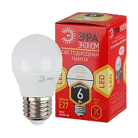 Лампа светодиодная ЭРА P45 E27 6W 2700К 220-240V шар Eco (1/10/100)