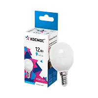 Лампа светодиодная Космос GL45 E14 12W 4500К 174-265V шар матовая (1/10/80)