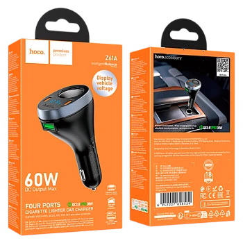 Автомобильное З/У HOCO Z61A 1USB+2Type-C 60W QC3.0 / PD3 черный