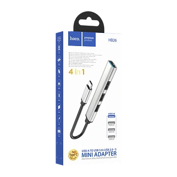 USB-Хаб HOCO HB26 4USB Type-C (m) USB3.0 серебряный (1/18/180)