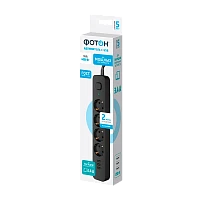 Удлинитель Фотон 16-24ES 4р.С/З 16A 2.0м с выкл. ПВС 3x1мм² USB черный (1/10)