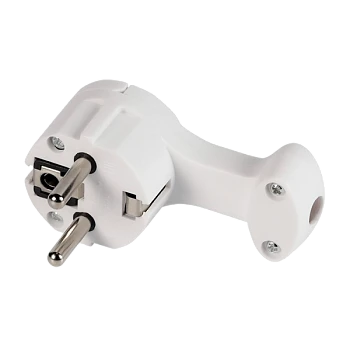 Вилка электрическая Smartbuy С/З 16A IP20 угловая плоская с кольцом белый (1/20/200)