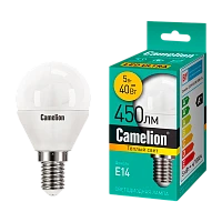Лампа светодиодная Camelion G45 E14 5W 3000К 220V шар матовая (1/10/100)