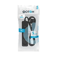 Удлинитель Фотон 10-53S 3р.Б/З 10A 5.0м с выкл. ПВС 2x0.75мм² черный (1/20)