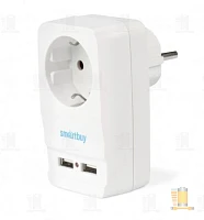 Сетевой переходник Smartbuy универсальный 1р.С/З 1USB белый