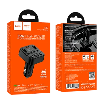 FM-трансмиттер HOCO E87 2USB+Type-C bluetooth 5.4 дисплей черный (1/120)