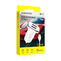 Автомобильное З/У Borofone BZ12 2USB 2.4A белый (1/44/176)