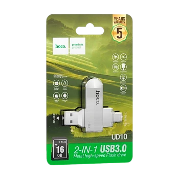 Флеш-накопитель HOCO Wise UD10 16GB USB3.0 Type-C (m) металл серебряный (1/25)