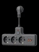 Сетевой фильтр Космос Компакт 3р.С/З 10A 0.3м 2USB+Type-C ПВС 3x1мм² с выкл. черный (1/40)