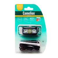 Фонарь налобный Camelion LED53403 2W 2SMD+XPE от аккумулятора Type-C 6 режимов черный (1/12/96)